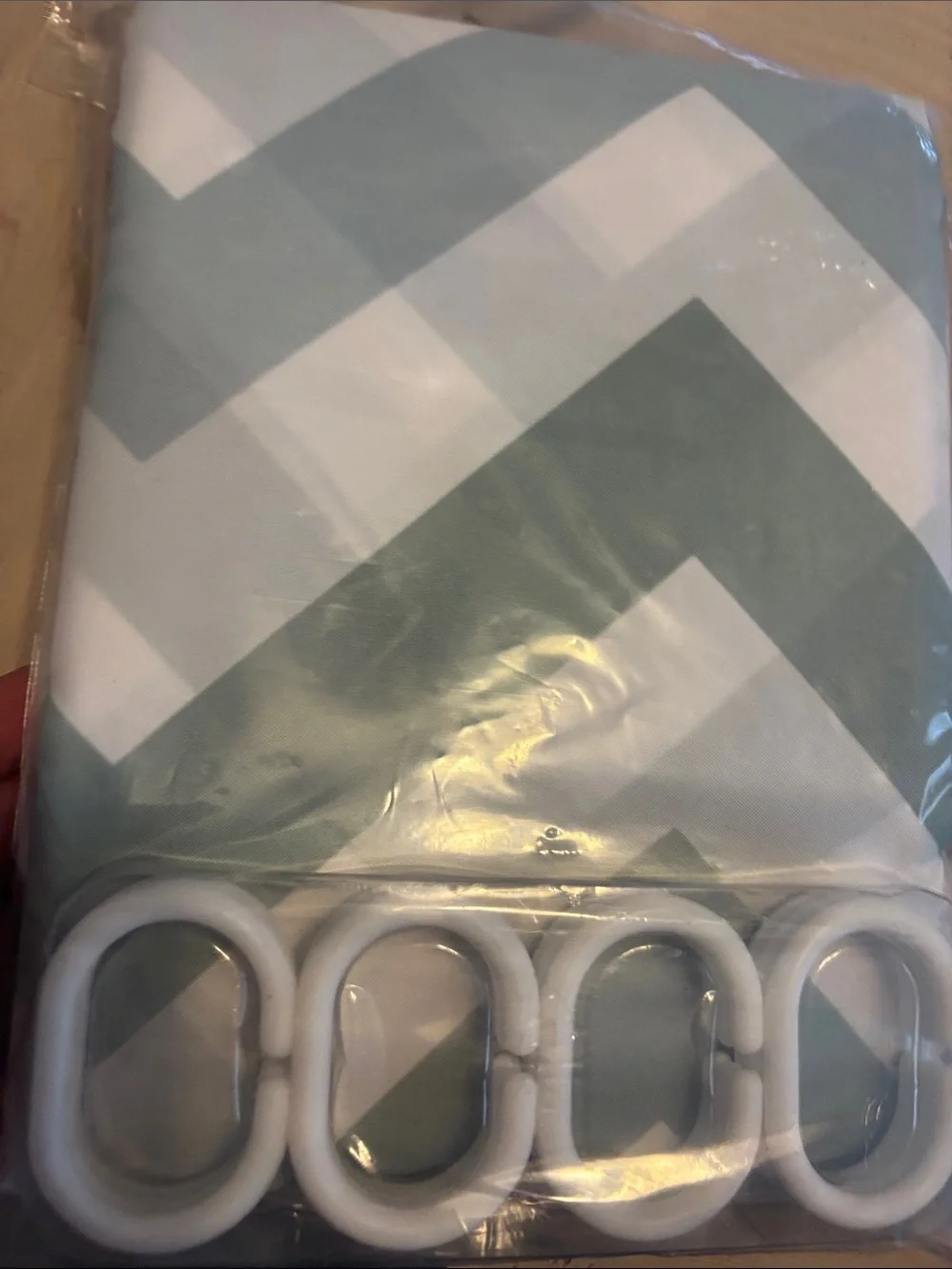 Chevron Shower Curtain with Hooks - White and Sage like new opened never used